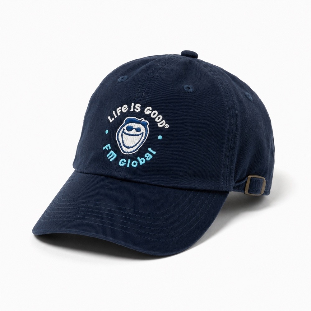 Life Is Good Hat Mens Navy Blue FM Global Jake Mascot Baseball Cap Adjustable